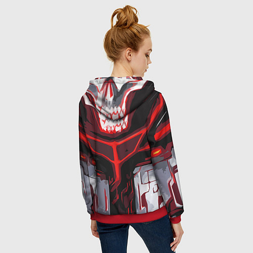 Женская толстовка на молнии Red stripes on a black and white background / 3D-Красный – фото 4