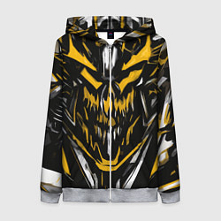 Толстовка на молнии женская Жёлто-белое абстрактное лицо на чёрном фоне, цвет: 3D-меланж