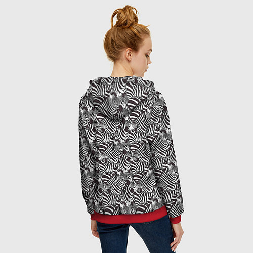 Женская толстовка на молнии Абстрактный черно-белый узор с зеброй / 3D-Красный – фото 4