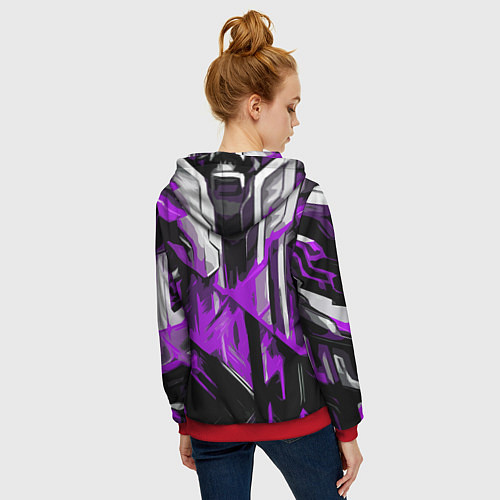 Женская толстовка на молнии White and purple abstraction on a black background / 3D-Красный – фото 4