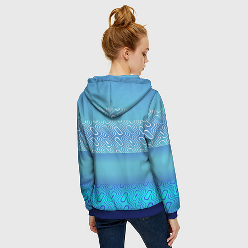 Женская толстовка на молнии Синие и белые волны / 3D-Синий – фото 4