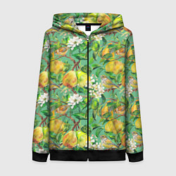 Толстовка на молнии женская Груши и птицы, цвет: 3D-черный