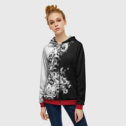 Толстовка на молнии женская Чёрно белая абстракция, цвет: 3D-красный — фото 2