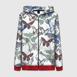 Женская толстовка на молнии Бабочки на белом фоне - паттерн