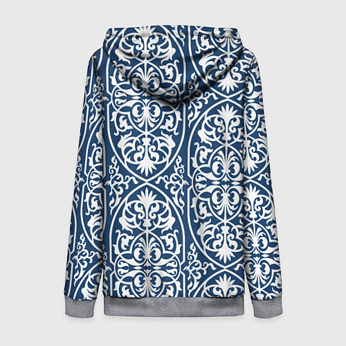 Женская толстовка на молнии Геометрический узор арабеска бело-синий / 3D-Меланж – фото 2