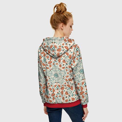 Женская толстовка на молнии Цветочный узор калейдоскоп / 3D-Красный – фото 4