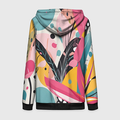 Женская толстовка на молнии Листья цветы абстракция / 3D-Черный – фото 2