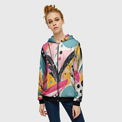 Толстовка на молнии женская Листья цветы абстракция, цвет: 3D-черный — фото 2