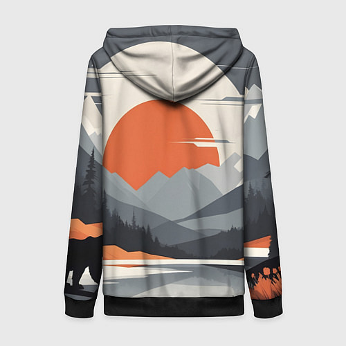 Женская толстовка на молнии Горы медведь геометрия / 3D-Черный – фото 2