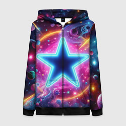 Толстовка на молнии женская Звезда в неоновом космосе - нейроарт, цвет: 3D-черный