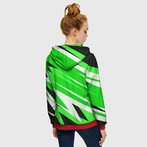 Женская толстовка на молнии Geometry stripes green / 3D-Красный – фото 4