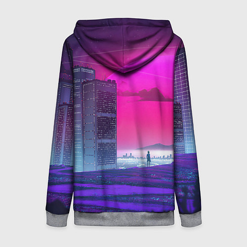 Женская толстовка на молнии Synthwave неоновый город / 3D-Меланж – фото 2