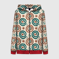 Толстовка на молнии женская Паттерн со змеями защищающими луну и солнце, цвет: 3D-красный