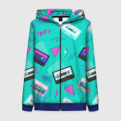 Толстовка на молнии женская Бирюзовая кассета из 90-х, цвет: 3D-синий