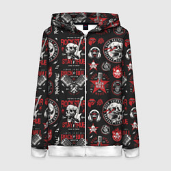 Толстовка на молнии женская High voltage rock and roll forever, цвет: 3D-белый