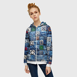 Толстовка на молнии женская Геймерский пиксельный пэчворк, цвет: 3D-белый — фото 2