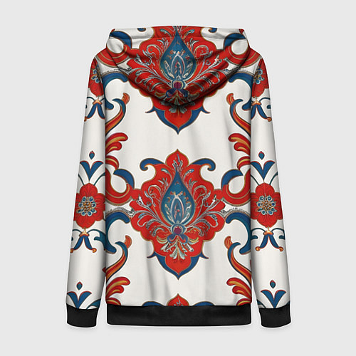 Женская толстовка на молнии Узор красно-синий на белом фоне / 3D-Черный – фото 2
