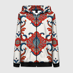 Женская толстовка на молнии Узор красно-синий на белом фоне