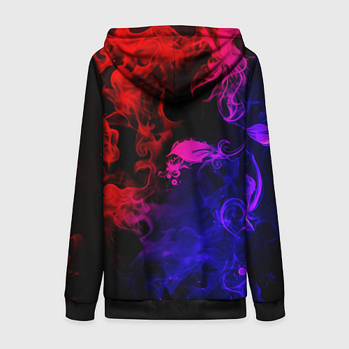 Женская толстовка на молнии Неоновый цветок в дыму / 3D-Черный – фото 2