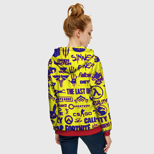 Женская толстовка на молнии Логотипы игр на жёлтом / 3D-Красный – фото 4