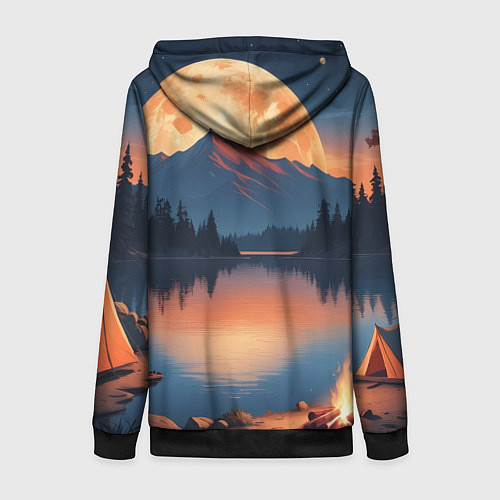 Женская толстовка на молнии Костер на берегу озера / 3D-Черный – фото 2