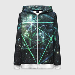 Толстовка на молнии женская Космические линии звезды, цвет: 3D-белый