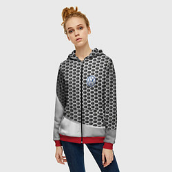 Толстовка на молнии женская Volkswagen metal motors, цвет: 3D-красный — фото 2