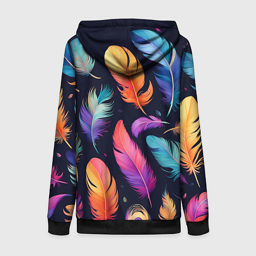 Женская толстовка на молнии Разноцветные переливающиеся перья / 3D-Черный – фото 2
