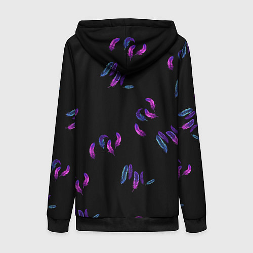 Женская толстовка на молнии Переливающиеся неоновые перья на тёмном фоне / 3D-Черный – фото 2