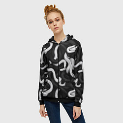 Толстовка на молнии женская Черные и белые змеи, цвет: 3D-черный — фото 2