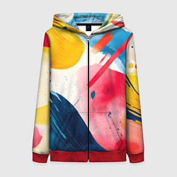 Толстовка на молнии женская Абстрактные мазки красок, цвет: 3D-красный