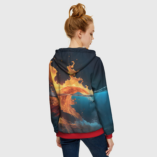 Женская толстовка на молнии Вода и огонь / 3D-Красный – фото 4