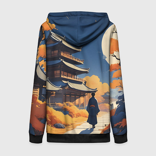 Женская толстовка на молнии Азия ночь луна / 3D-Черный – фото 2