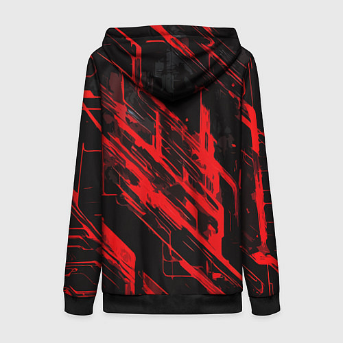 Женская толстовка на молнии Red stripes on a black background / 3D-Черный – фото 2