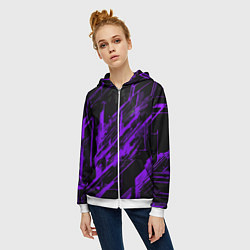 Толстовка на молнии женская Purple stripes on a black background, цвет: 3D-белый — фото 2