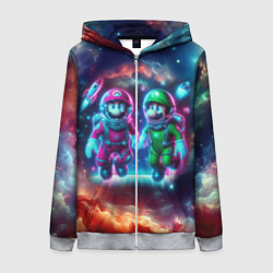 Толстовка на молнии женская Марио и Луиджи в открытом космосе - неоновое свече, цвет: 3D-меланж