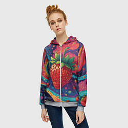 Толстовка на молнии женская Психоделика клубничка, цвет: 3D-меланж — фото 2