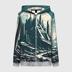 Толстовка на молнии женская Фантастика город, цвет: 3D-меланж