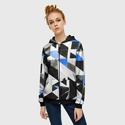 Толстовка на молнии женская Black and blue abstraction on a white background, цвет: 3D-черный — фото 2