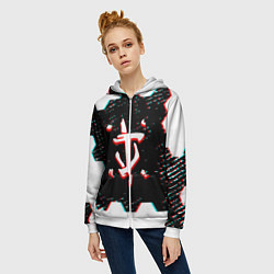 Толстовка на молнии женская Doom hexagon glitch color, цвет: 3D-белый — фото 2
