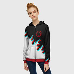 Толстовка на молнии женская Нирвана глитч огонь, цвет: 3D-красный — фото 2