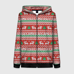 Толстовка на молнии женская Deer christmas pattern, цвет: 3D-черный