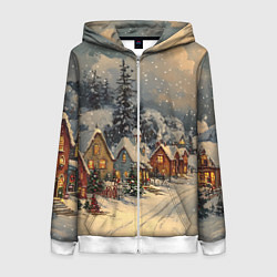 Женская толстовка на молнии Новогодние зимние домики