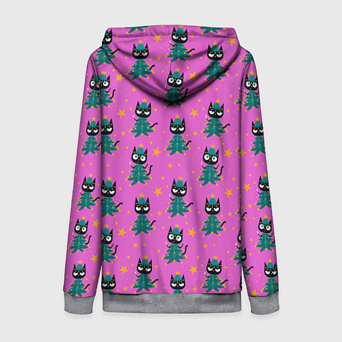 Женская толстовка на молнии Черный кот в костюме новогодней елки паттерн / 3D-Меланж – фото 2