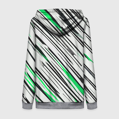 Женская толстовка на молнии Диагональные чёрно-зелёные полосы на белом фоне / 3D-Меланж – фото 2