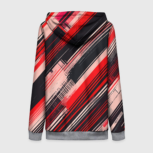 Женская толстовка на молнии Красные диагональные полосы на чёрном фоне / 3D-Меланж – фото 2