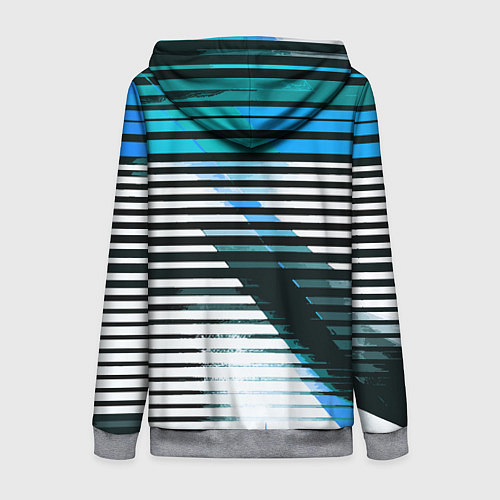 Женская толстовка на молнии Сине-чёрные полосы на белом фоне / 3D-Меланж – фото 2