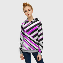 Толстовка на молнии женская Розово-чёрные полосы на белом фоне, цвет: 3D-меланж — фото 2