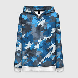 Толстовка на молнии женская Синий армейский камуфляж, цвет: 3D-белый