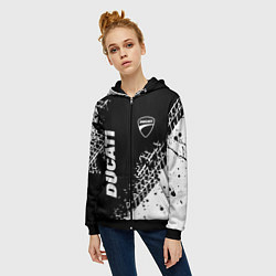 Толстовка на молнии женская Ducati - следы от шин, цвет: 3D-черный — фото 2